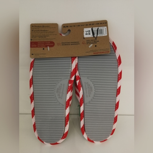 🆕 women's size 7-8 Christmas memory foam comfort elf red striped slippers - Picture 4 of 5